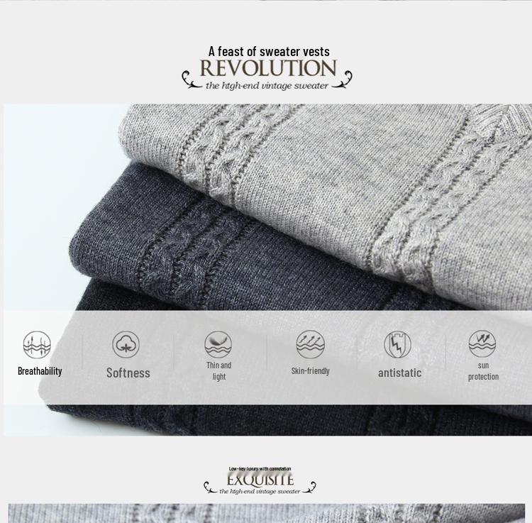 Men's Woodpecker Cashmere V-Neck Wool Vest - Solid Color, Sleeveless, Knit Sweater for Spring & Autumn