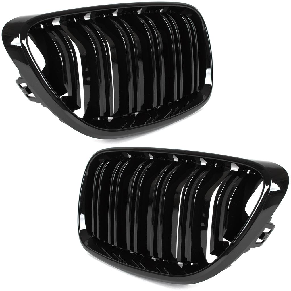 BMW 2 F22 2012- Grille Inserts Between Headlights (Kidneys) Left + Right Set, Glossy Black Double Bar