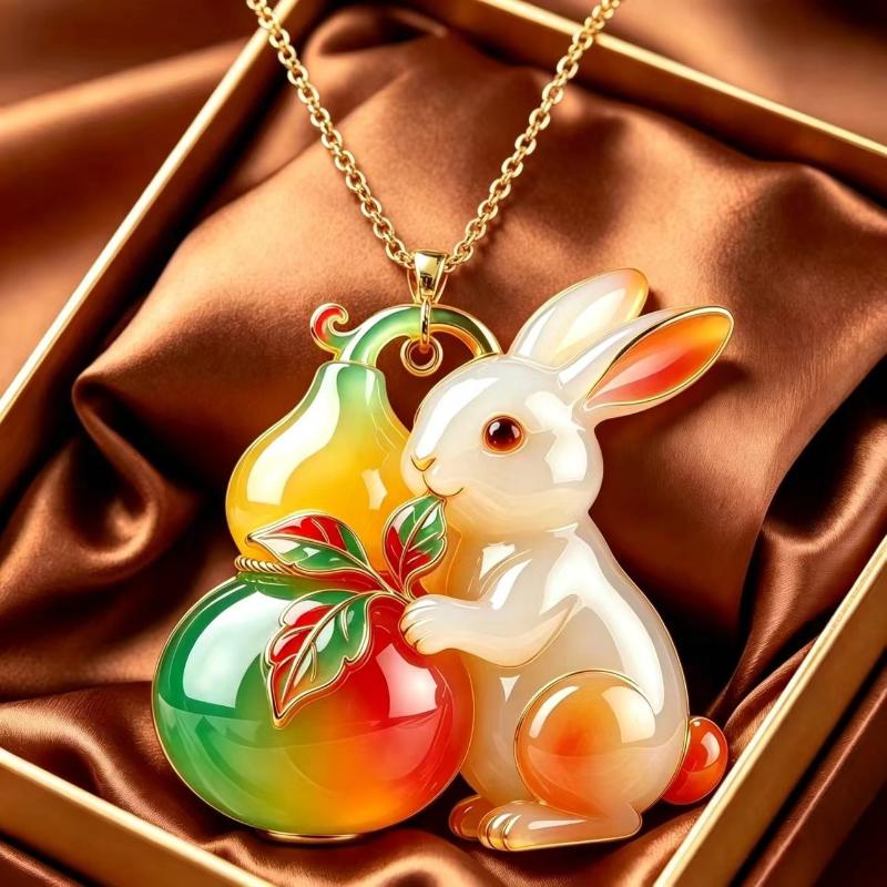 Guanyin Lion Dance Jade Rabbit Mandarin Ducks Pendant Necklace Chinese Modern Aesthetic Jewelry Fashion Gift