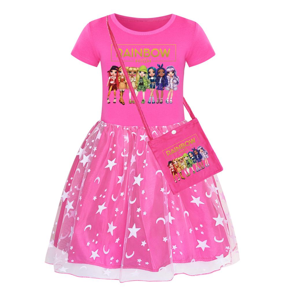 Casual Star Rainbow Lace Dress Casual Girl Comfort Dresses Girls