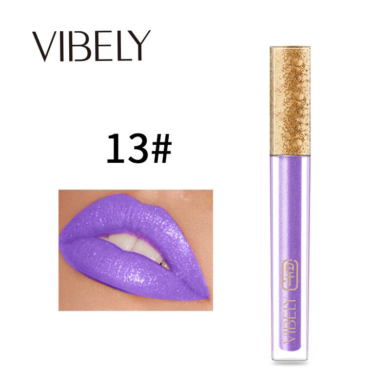 VIBELY 15 Color Does Not Take Off Makeup, Red Beads, Light Flashing Lip Glaze Makeup