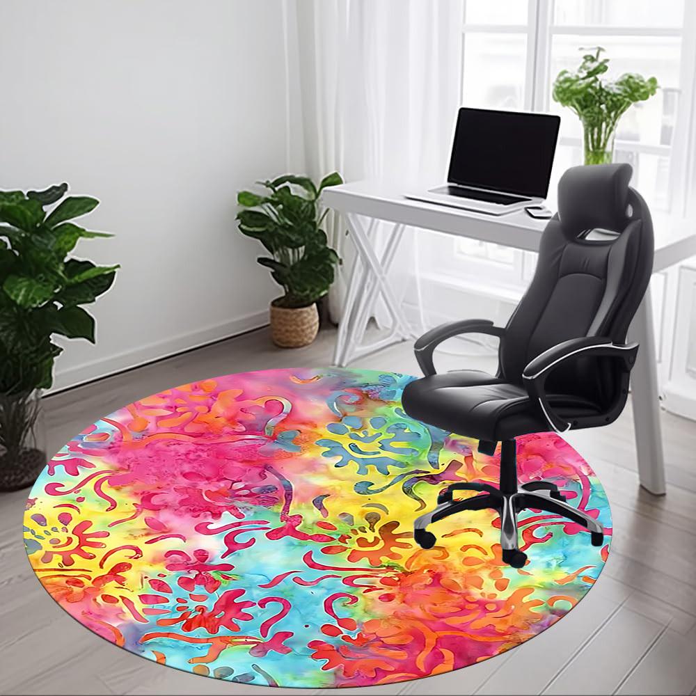 1 Stück Tie-Dye Muster Stuhlteppich für das Büro, Runder rutschfester langlebiger großer Büroteppich, Geeignet für das Büro