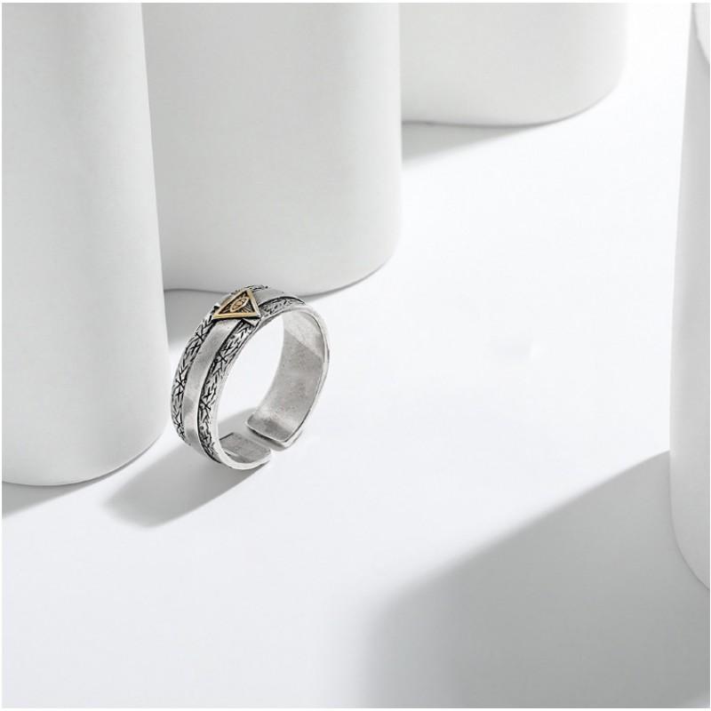 Adjustable Vintage Horus Eye Ring In Sterling Geometric Retro Statement Jewelry Men Women