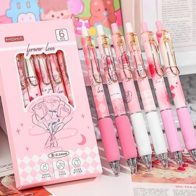 Σετ 6 τεμαχίων στυλό gel Rose And Time Forever Love Romantic 0.5mm με σφαιρική μύτη μελάνι μαύρου χρώματος για γραφή σχολείο