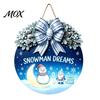 Festive Home Decoration Christmas Wooden Welcome Sign for Front Door, Round Hanging Ornament with Rustic Winter Wreath Artificial Pine Branches & Bow