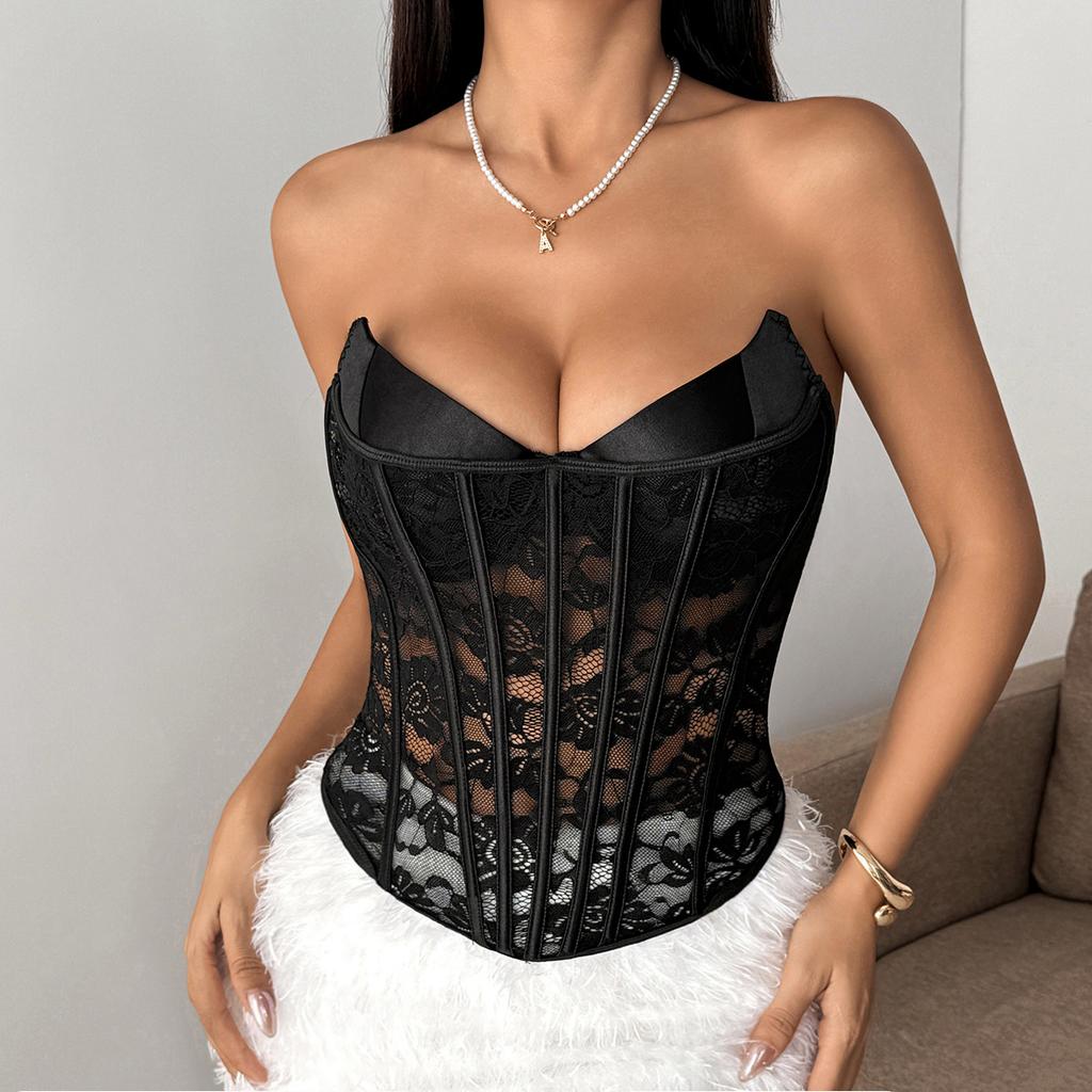 New High-end Spice Girl Slim-fit Personalized Water Drop Chest Lace Splicing Tube Top R