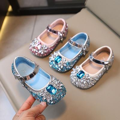 Dziewczęce Buty Księżniczki Wiosna i Jesień Nowe Modne Błyszczące Kokardka Buty Kryształowe dla Małej Dziewczynki Miękka Podeszwa Elsa Pojedyncze Buty