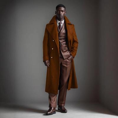 Men's 2024 Autumn/Winter European & American Style Long Wool Coat