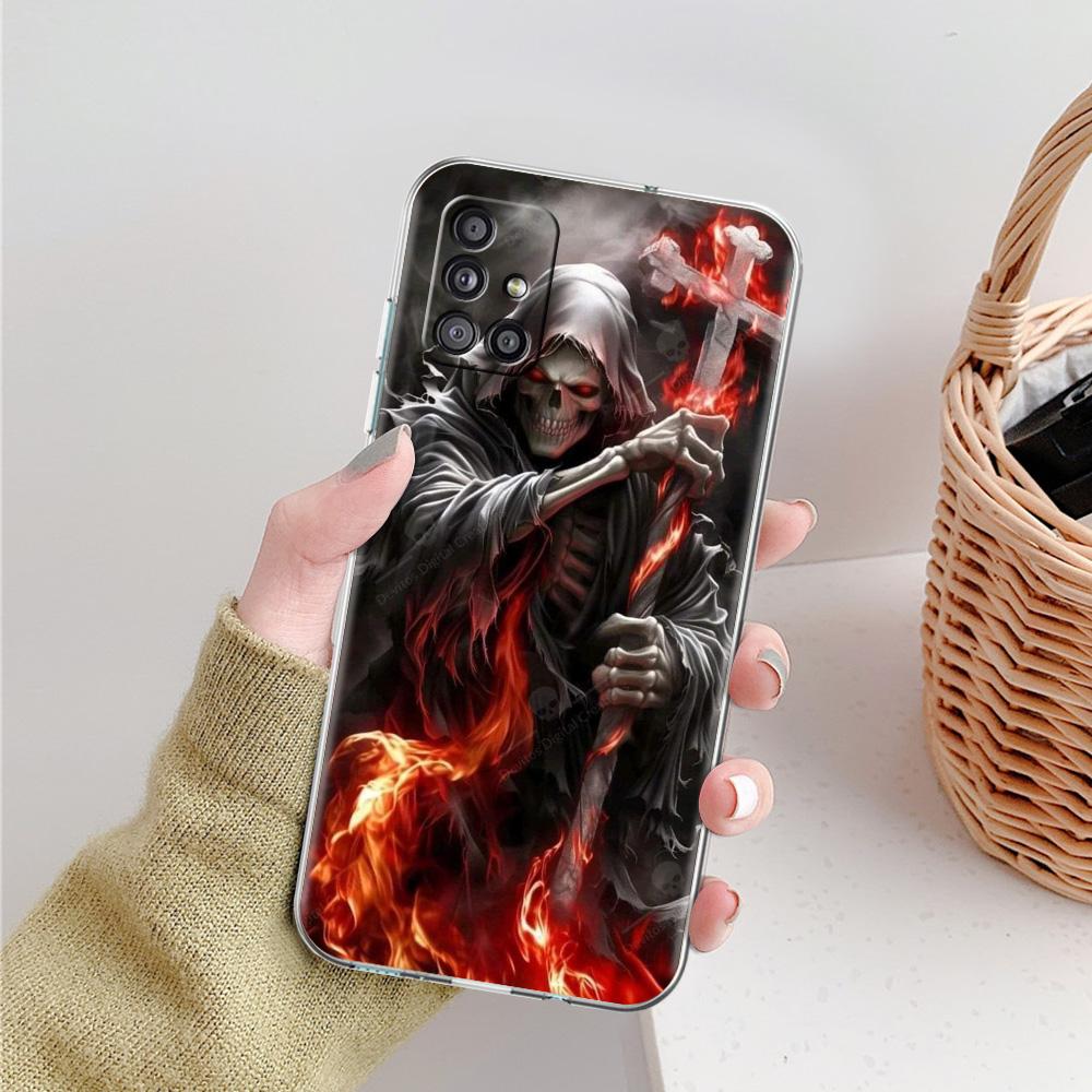 Phone Case For Samsung A15 A13 A35 A55 A51 A71 A41 A31 A21S A03S A05 A17 A23 A25 A33 A53 A73 5G A07 4G Cover Grim Reaper Skull