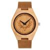 Mens wristwatch wooden bamboo genuine leather strap quartz simple casual natural wood Japanese movement logo custom (Bamboo Kouka Shikato Men)
