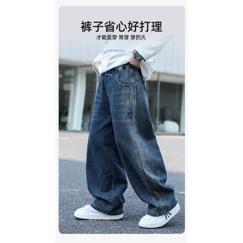 Boys Fleece Lined Solid Color Denim Jeans Casual Loose Long Pants For Autumn Winter