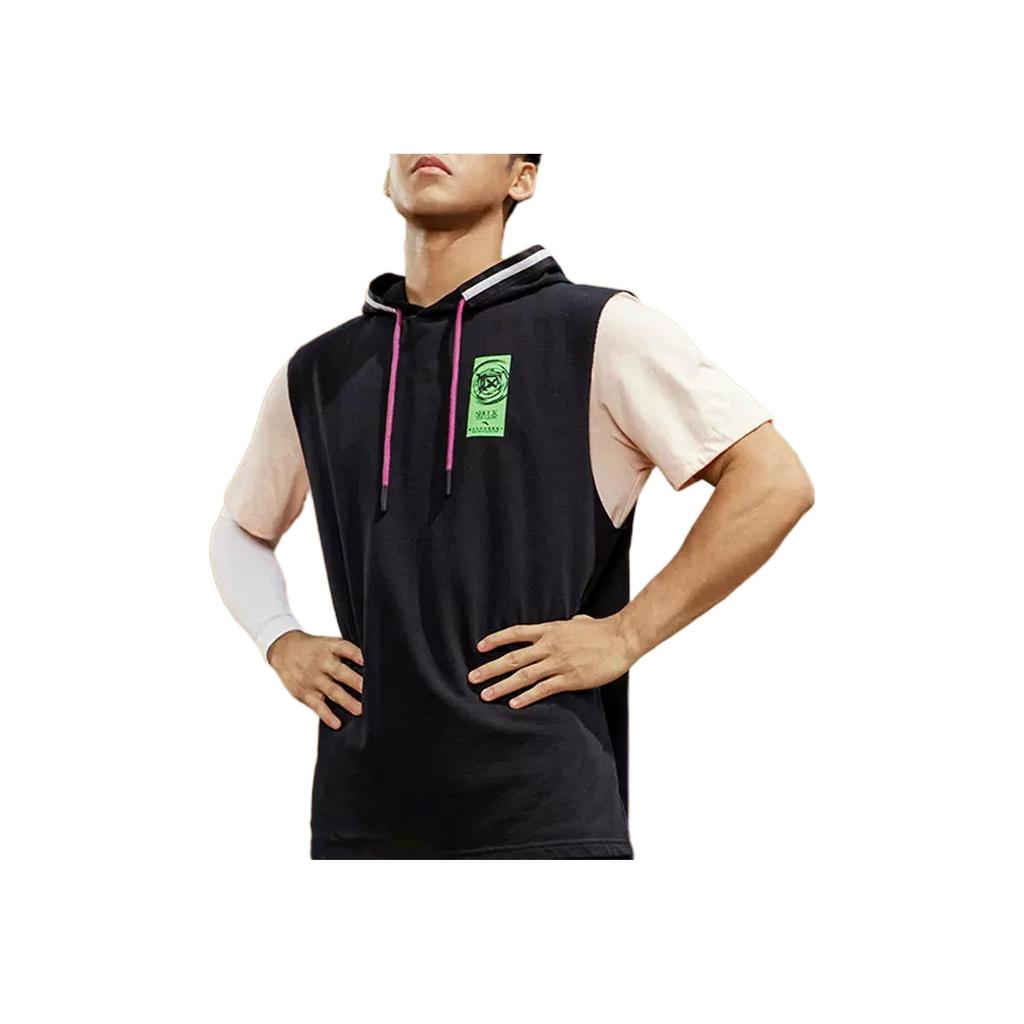 Anta SS22 Gilet da Basket Senza Maniche con Cappuccio Stampa Lettere Colore Unico Uomo Gilet Nero 172231101-4