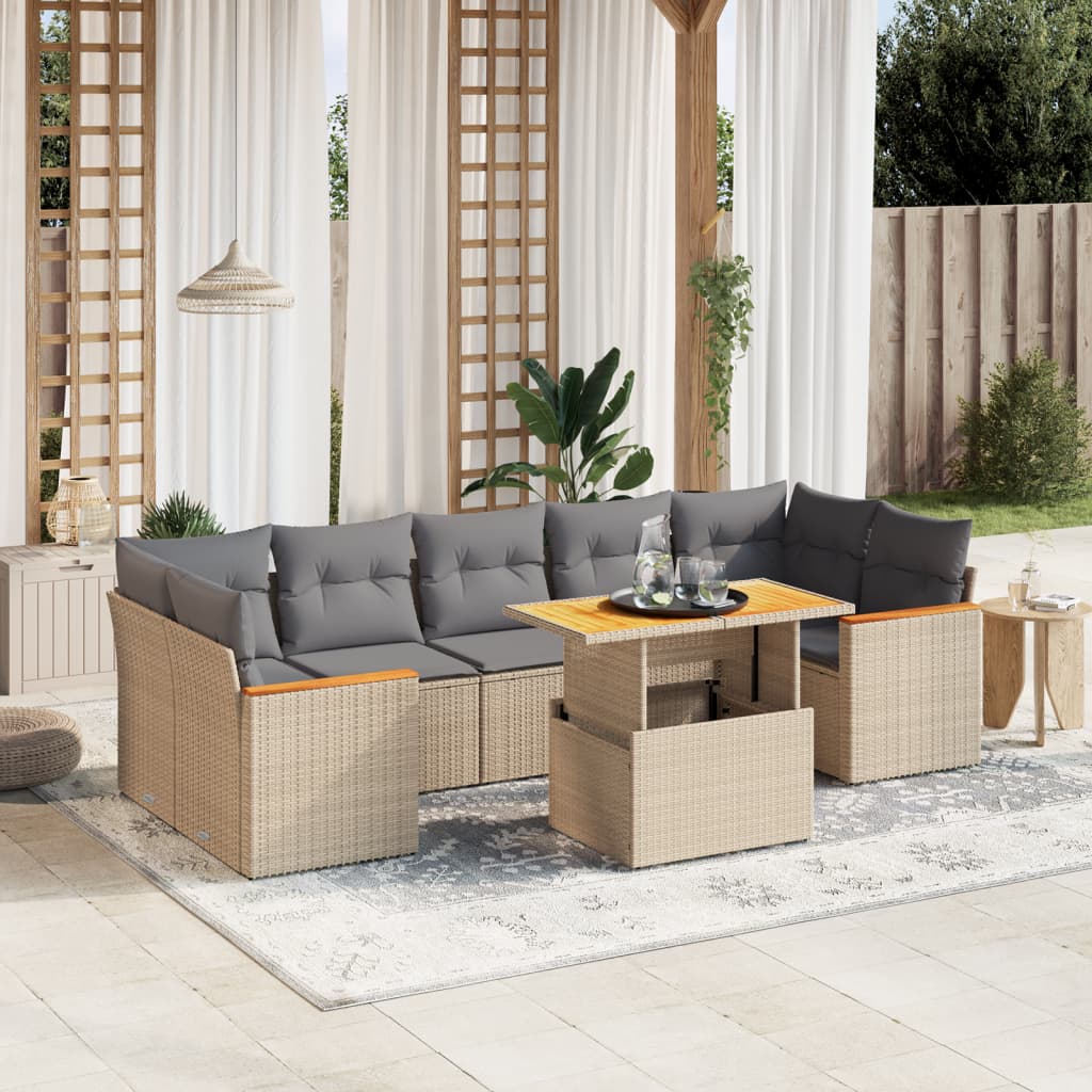 8 piece garden sofa set with cushions beige poly rattan