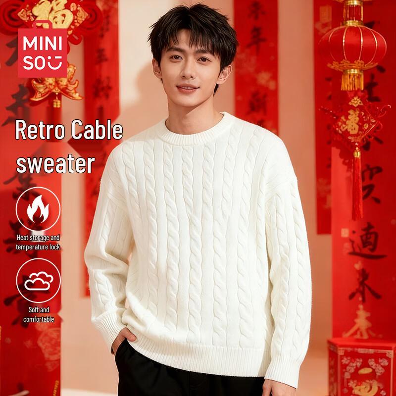 MINISO Men's Warm Loose Fit Round Neck Knit Sweater