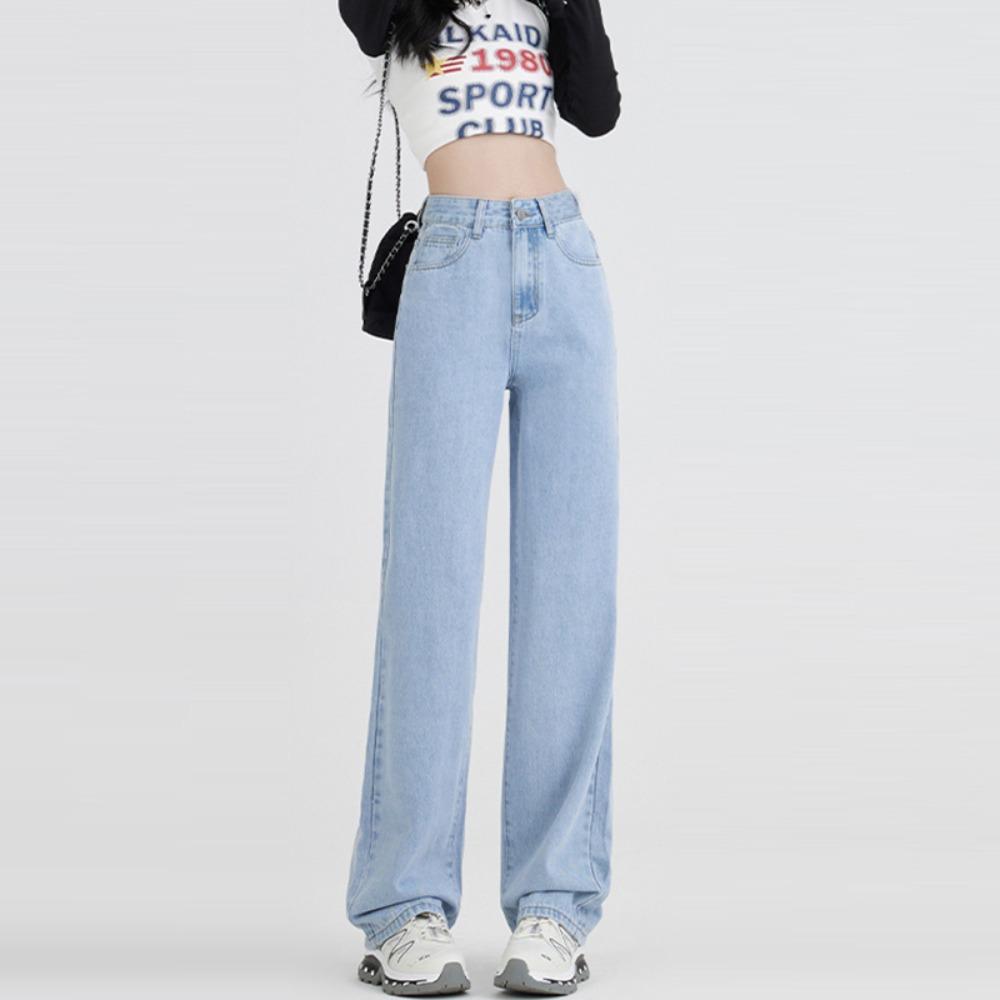 Casual versatile wide-leg jeans women's autumn and winter new temperament fashionable high-waisted and thin straight floor pants