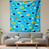 Blue Cartoon Faces and Colorful Cookies Patterned Tapestry for Bedroom and Living Room Home Decor