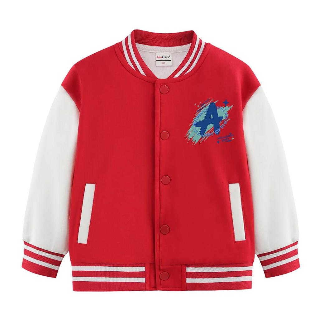 Farbblock-Baseballjacke für Jungen und Mädchen - Frühjahrs-/Herbststil, Samtfutter, Mittlere Dicke für Kinder