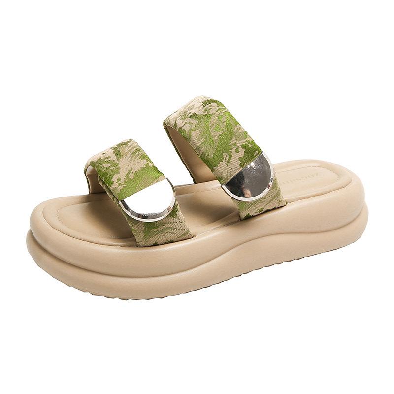 [Uncle Shoes] Slippers women's summer wear new high-end fashion with skirt platform beach sandals one-word sandals