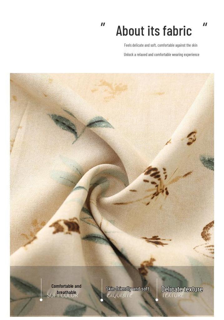 Summer Cotton Silk Knee-Length Floral Dress for Middle-Aged and Elderly Women - Short Sleeved, Lightweight, Plus Size, Loose Fit