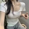 White Pure Lust Sweet Lace Slim Fit Slim Bottom Women's Summer Front Shoulder Short Inside Short Sleeve T-shirt Top Ins