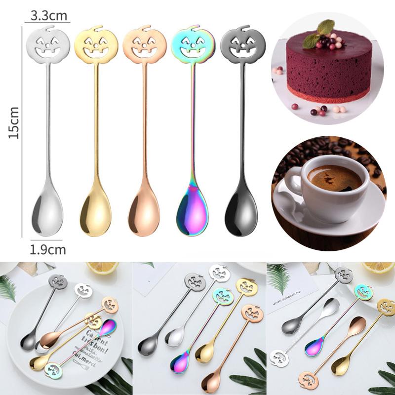 Cuillère à café citrouille mignonne en acier inoxydable Mini cuillère à dessert thé dorée Créative Spoons Thème Fête Halloween Ustensiles de cuisine