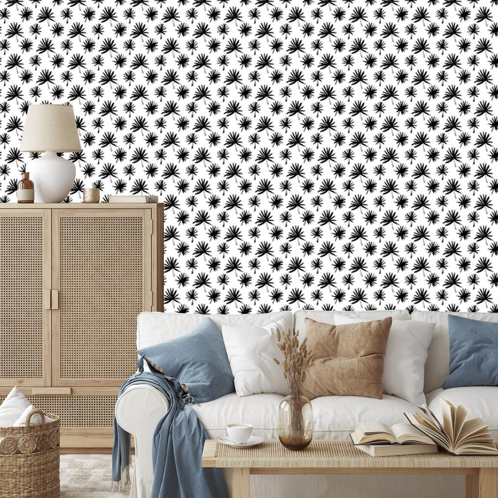 Palm Leaves Wallpaper White and Light Gray for Living Room and Bedroom 50x1000