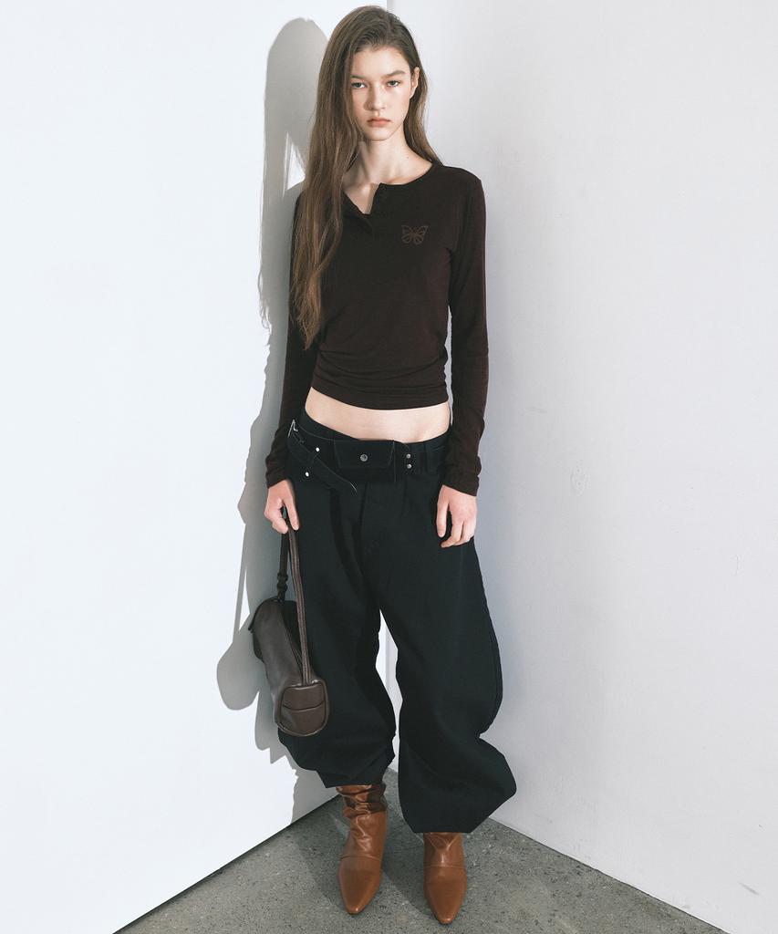 NICK&NICOLE Rivet Curved Wide Pants_Black