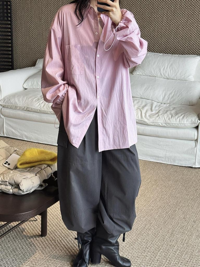 Louvre Early Spring Korean Style Lapel Drawstring Long Sleeve Loose Shirt for Women