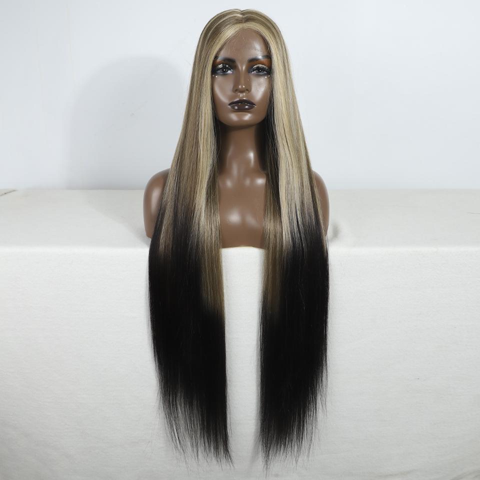 FREEDOM Synthetic Lace Front Wigs For Women Straight Hair Synthetic Lace Wigs 38 Inch Ombre Long Cosplay Wigs Blonde Pink Wig
