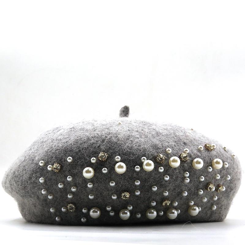 New Fashion Casual Women Beret Caps Pearled Berets for Lady Outdoor In Winter and Autumn