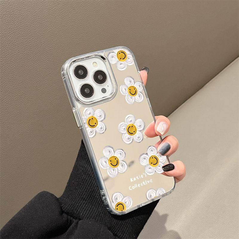 Fresh smile flowers are suitable for iPhone17promax mobile phone case 16pro electroplating buttons Apple 15 all-inclusive x