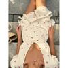 European summer new French design age-reducing cherry print V-neck ruffle edge dress