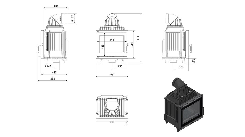 Żeliwny kominek KRATKI FRANEK DECO 10 KW Ø 180