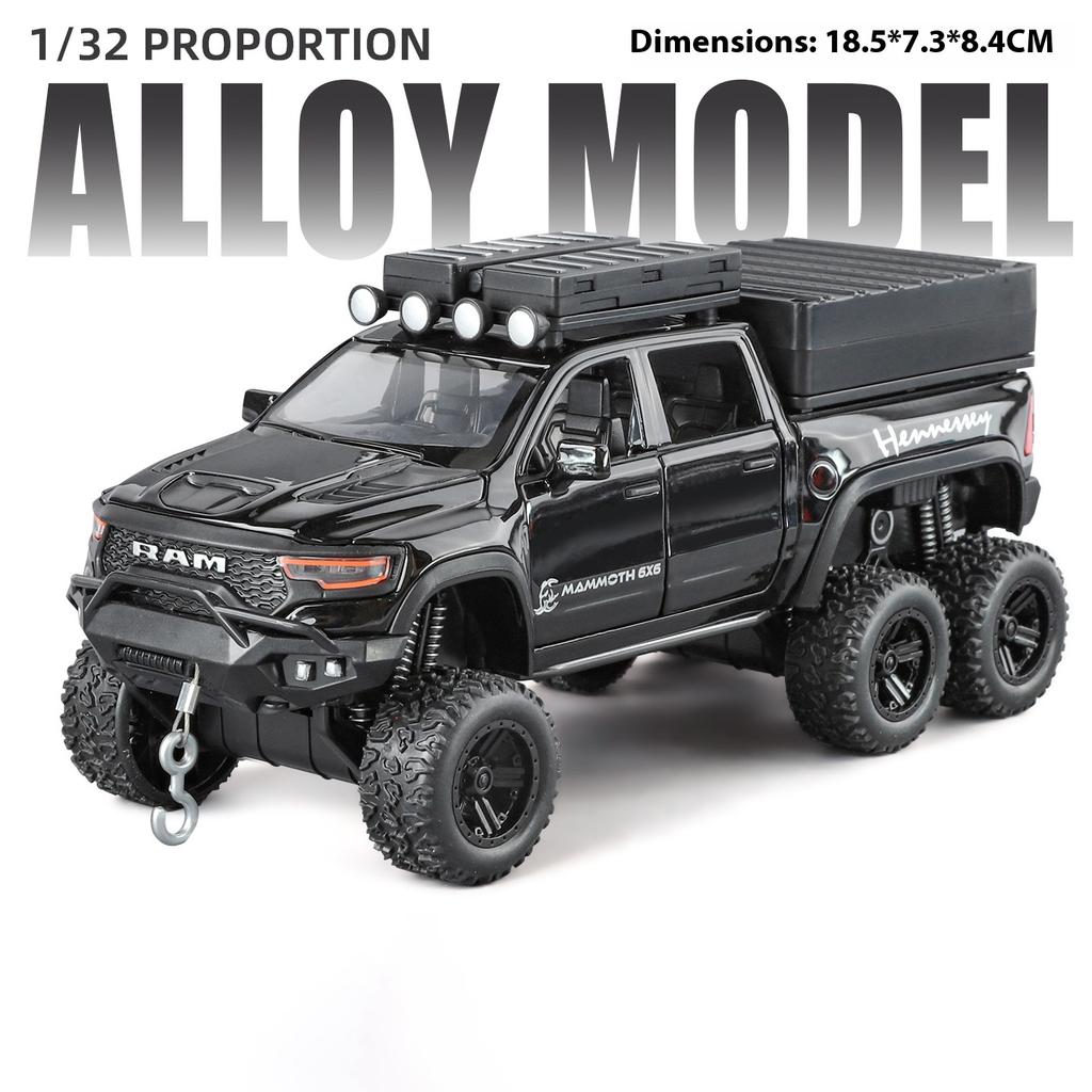 1:32 Tyrannosaurus 6X6 Pickup Truck Car Model Simulation Sound and Light Mammoth Off-road Vehicle Ornaments Boy Toy