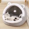 Cute Cat Cave Bed Funny Cat Nest with Hanging Ball Cozy Cat Calming Bed with Ears Washable Removable Cushion for Indoor Cats Kittens And Small Pets
