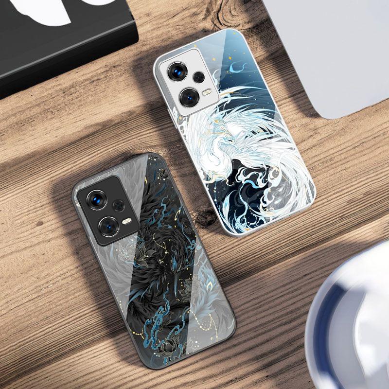 White And Blue Phoenix For Xiaomi 14 Ultra 13 Lite Redmi Note 13 11 Pro 12 Plus Poco X6 3 Pro F4 6 GT Tempered Phone Case