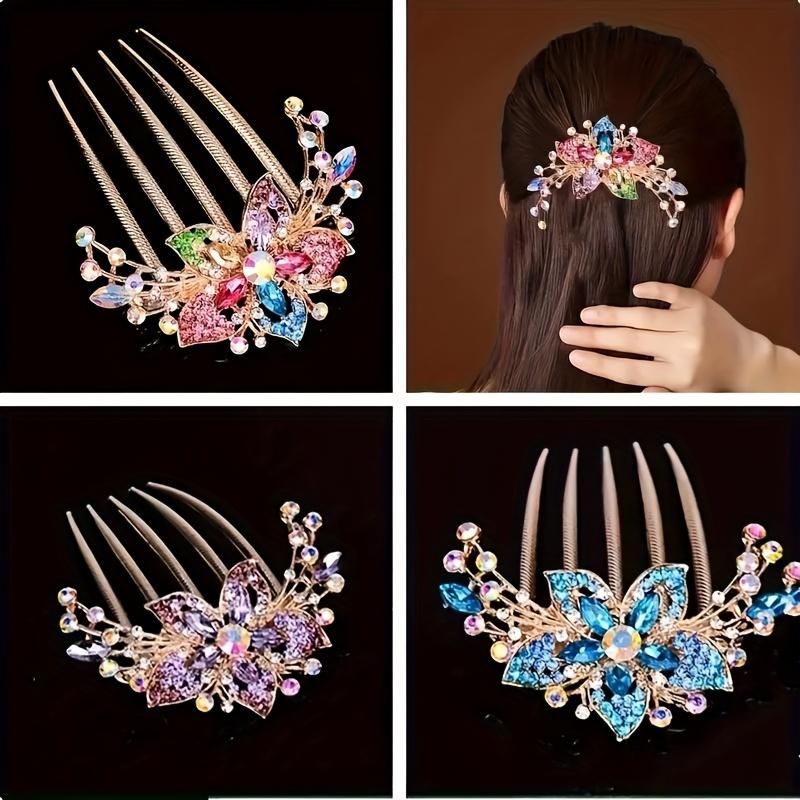 high quality6pcs Set Flower Pattern Bride Wedding Hair Comb Crystal Rhinestone Women's Side Comb Hair Accessories
