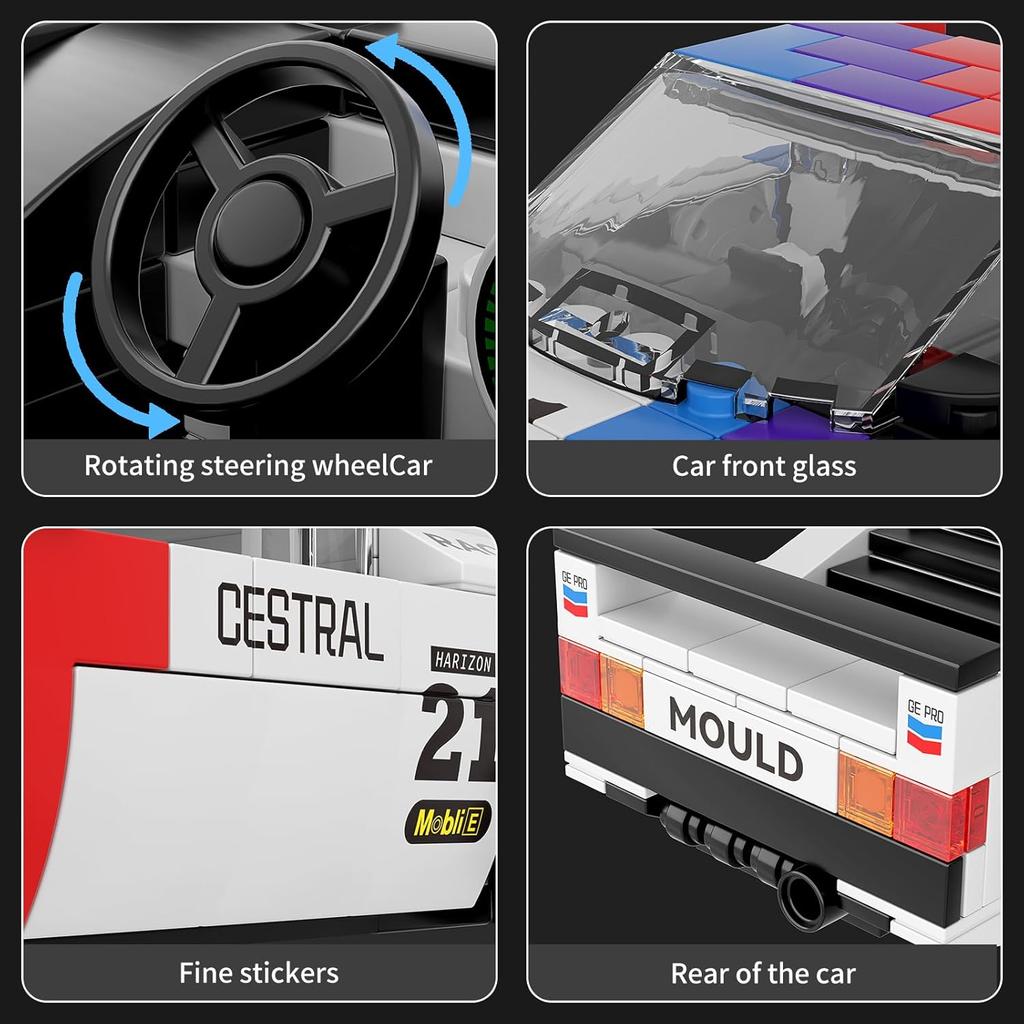 Klocki konstrukcyjne samochodu wyścigowego Speed Champion, Klocki konstrukcyjne M1, Zabawka konstrukcyjna z gablotą, Model samochodu (363 sztuki)