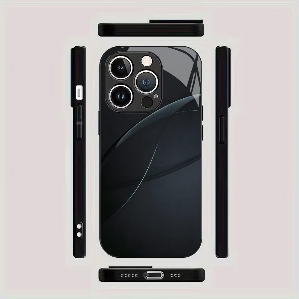 Black textured tempered glass phone case suitable for iPhone 17, 16, 15, 14, 13, 12, 11 Pro/Max/Plus shockproof and anti drop