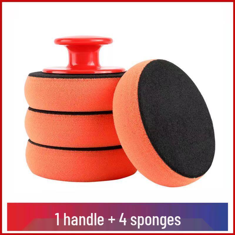 Wachs-Schwamm und Polierbürsten-Set mit rotem Griff für die Autoreinigung und -pflege