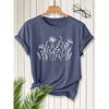 2026New SpringSummer Women's Round Neck Line drawings of various wildflowers Dandelion Lace flowers etc Printed Short Sleeve T