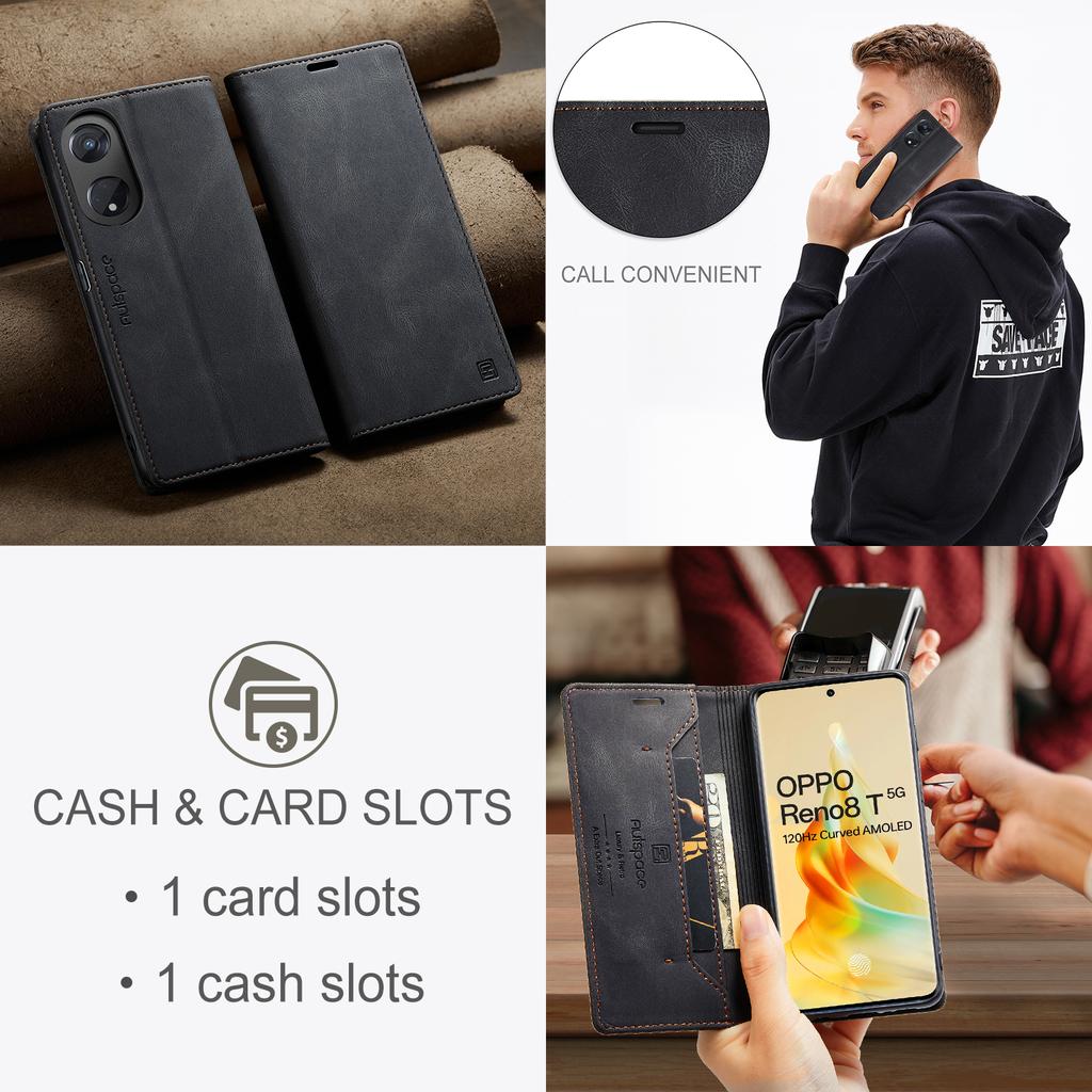 For Oppo Reno8 T 5G Wallet Case AUTSPACE A01 Leather Stand Cover with RFID Blocking Card Holder