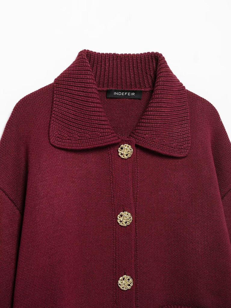 Evropský a americký styl dámský kardiganový svetr s dlouhým rukávem a límečkem na zapínání 2025