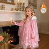 Frozen-Inspired Pink Princess Dress with Shawl and Snowflake Print - Girls' Performance Costume