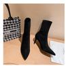 2025 Autumn and Winter New Short Boots Women's High Heel Thin Heel Pointed Black Elastic Thin Boots Versatile Internet Celebrity Medium Single Boots