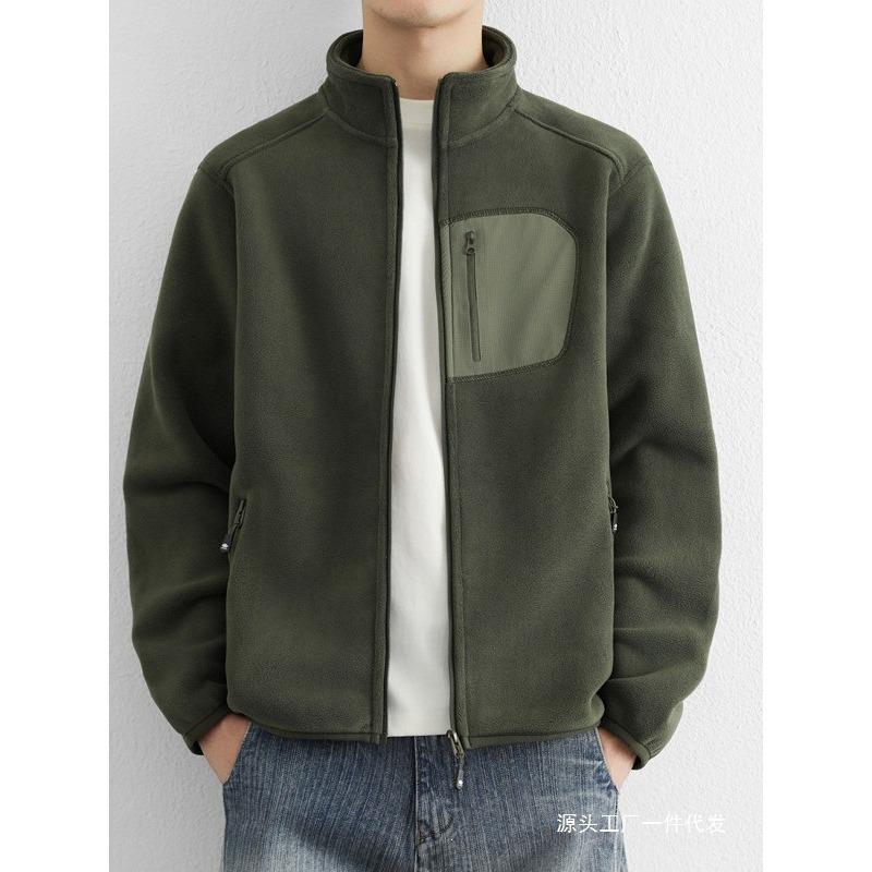 Fleece stand-up collar jacket men's season double-sided fleece thermal liner men's sports cardigan sweater on clothes