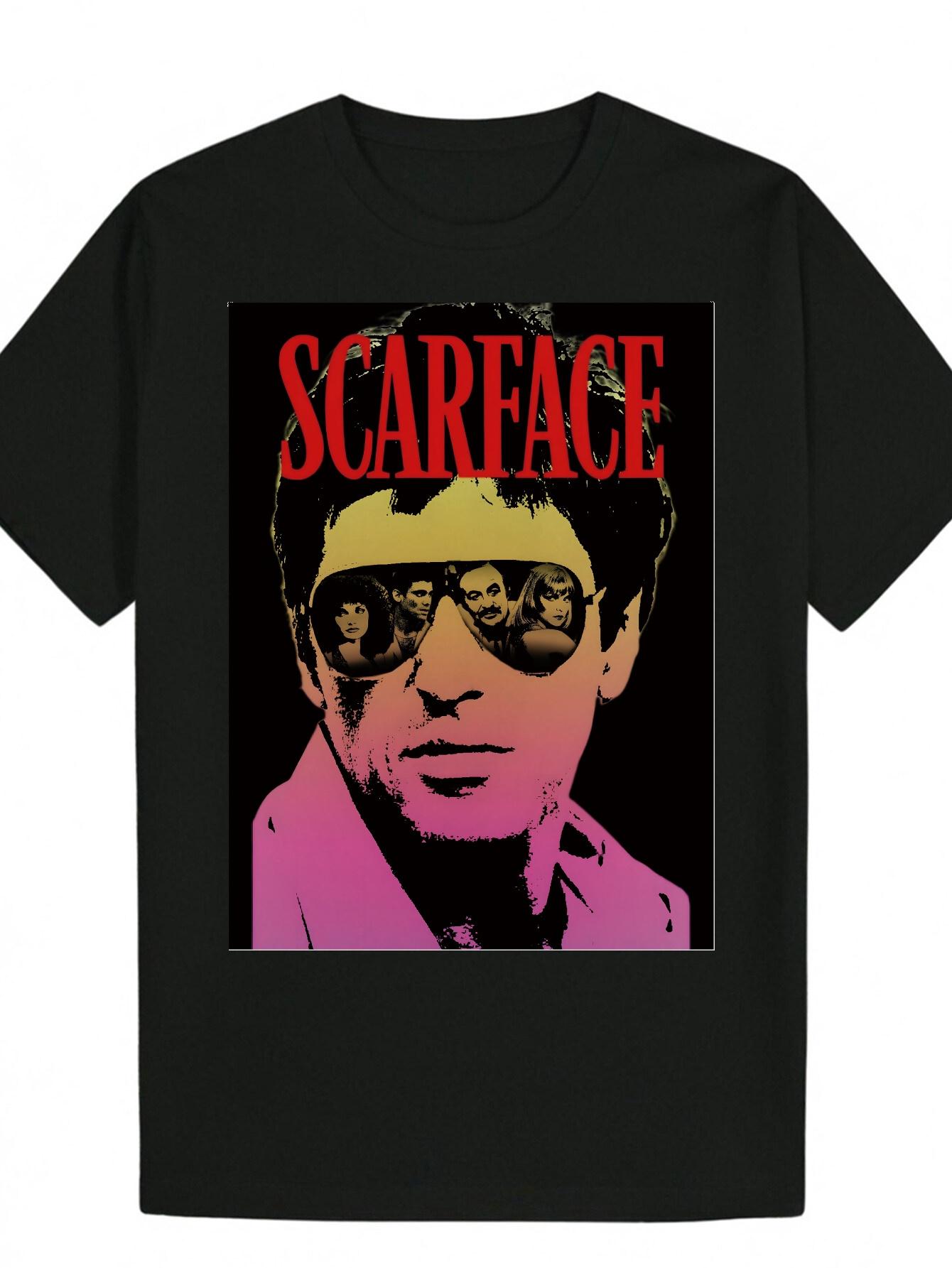 Graphic T-shirt - Black with Red  SCARFACE  Text - Lightweight Polyester Casual Tee for Everyday & Themed Events - Machine Washable Summer Shirt XXL