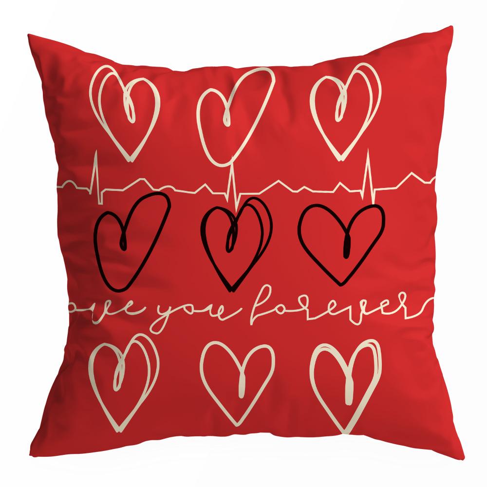 Valentine's Day Pillowcase, Peach Skin Velvet Heart Print Home Fabric Sofa Pillow, Car Waist and Back Cushion Cover