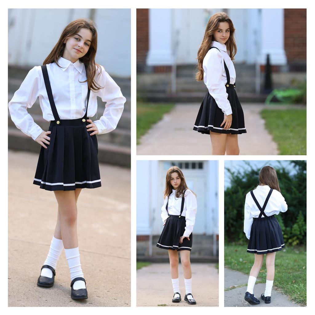 LOLANTA Girls' School Shirt, Long Sleeve, Uniform Shirt, Dress Shirt, Blouse with Pockets, White, Size 170, for Junior and Senior High School Students