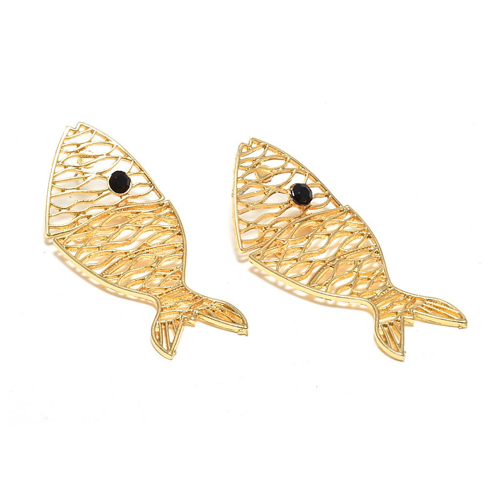 Golden Hollow Fish-Shaped Metal Dangle Earrings - Unique Animal Design